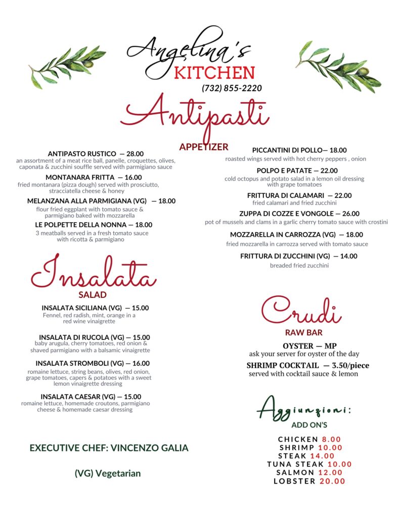 Angelina'S Kitchen Bar And Restaurant Menu