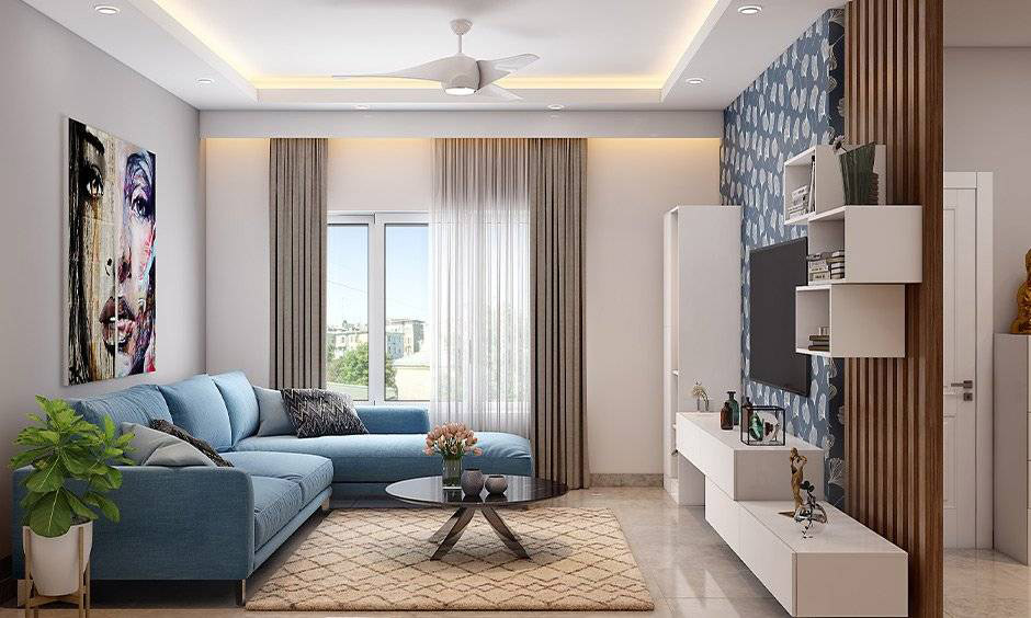 Blue Grey And Brown Living Room