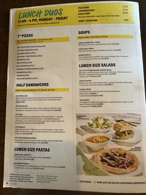 California Pizza Kitchen Lunch Menu