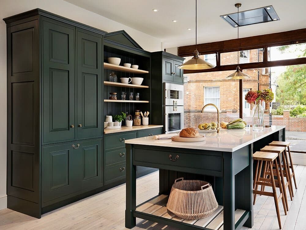 Green Kitchen With Dark Cabinets