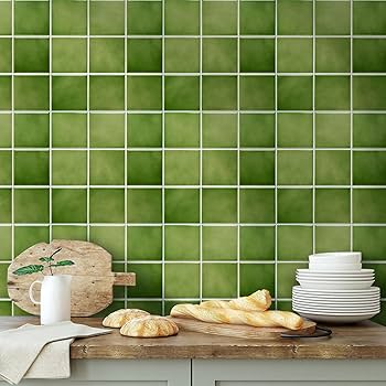 Green Tile Backsplash Kitchen