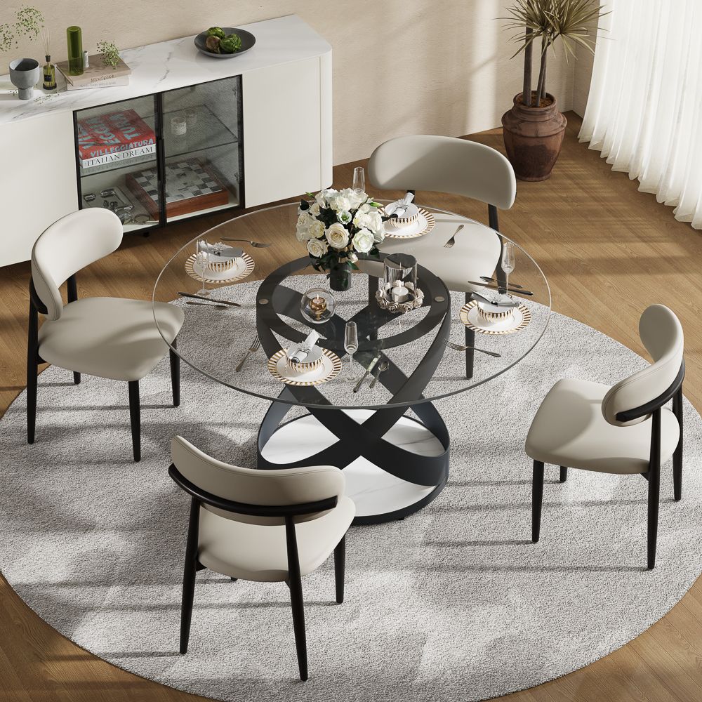 Round Glass Dining Table for 4